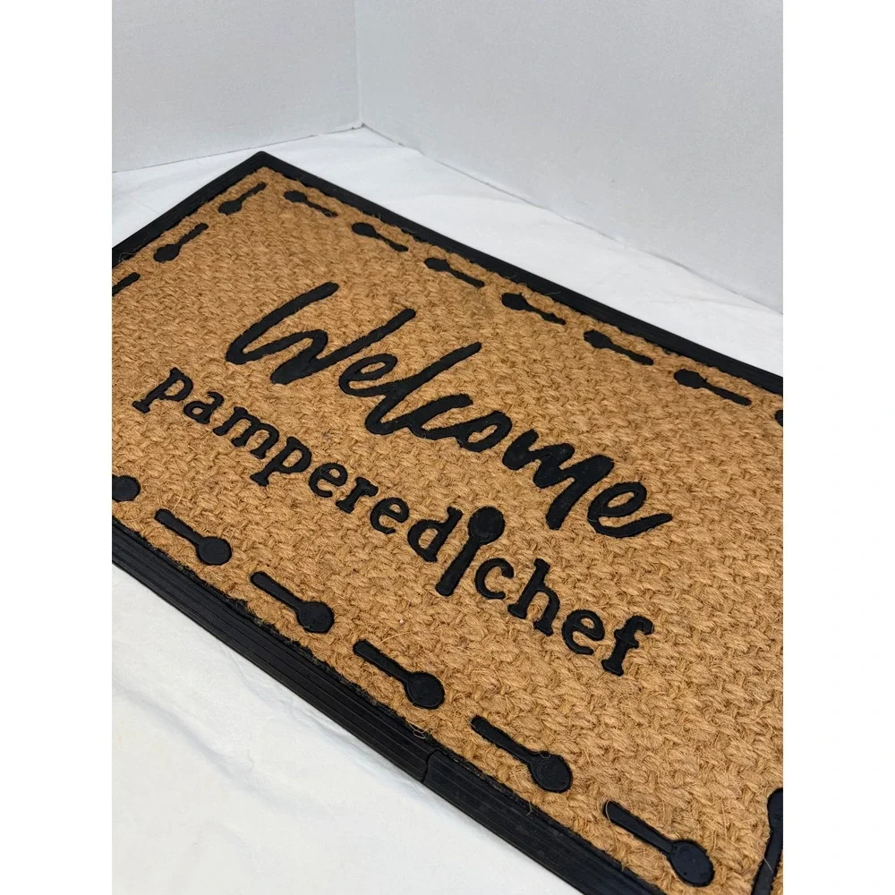 Pampered Chef Welcome Doormat Coir Rubber Backed Measuring Spoon Border 30x18